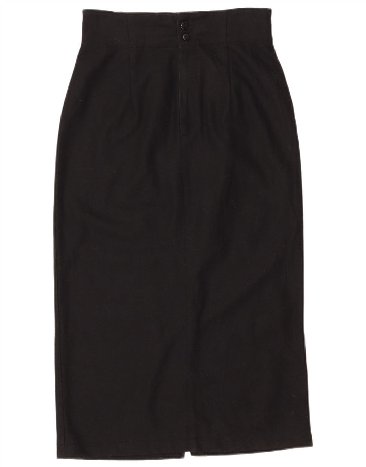 Benetton Womens High Waist Midi Skirt IT 44 Medium W28  Black Wool