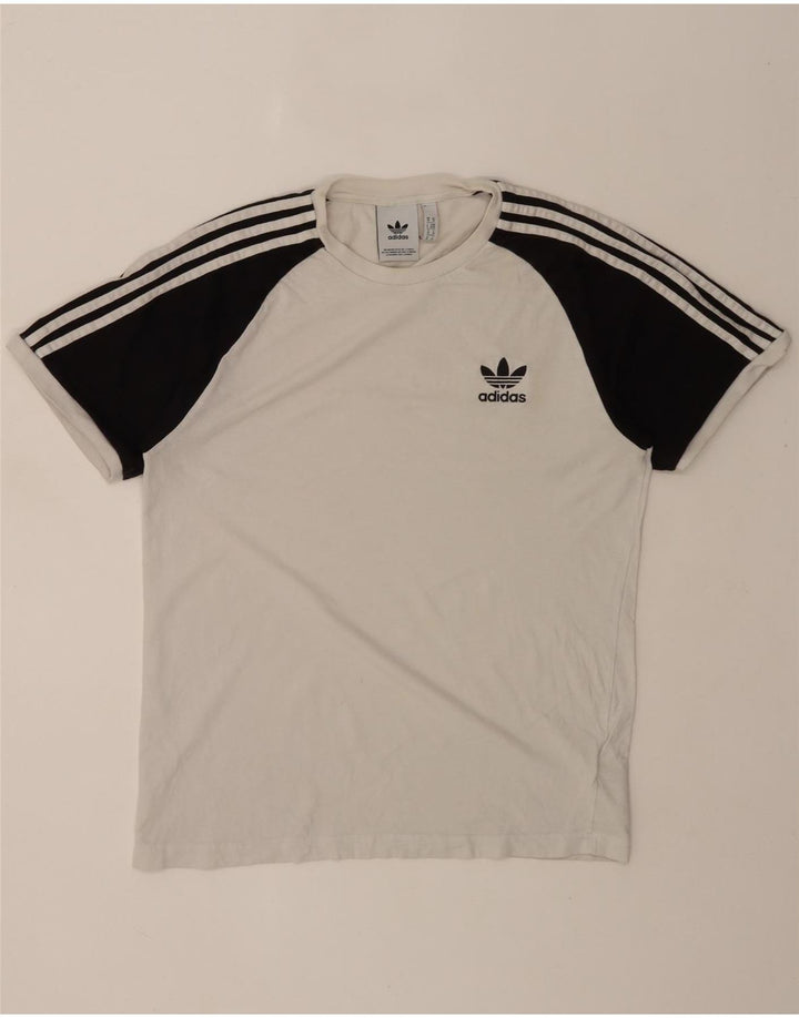 Adidas Mens T-Shirt Top Medium White Colourblock Cotton
