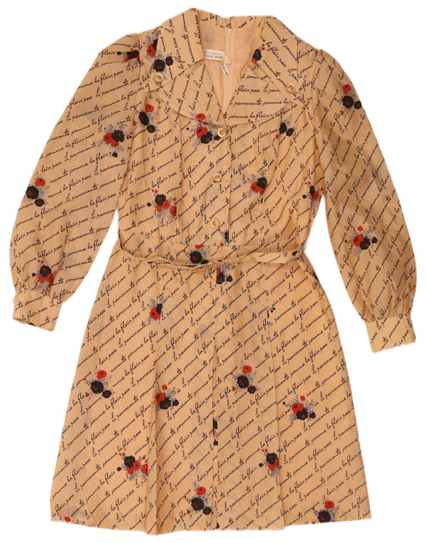 Trevira Womens Graphic Long Sleeve A-Line Dress IT 42 Medium Beige Floral