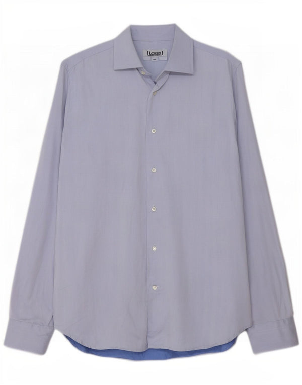 Egon Furstenberg Mens Shirt Size 41 16 Large Blue Herringbone Cotton