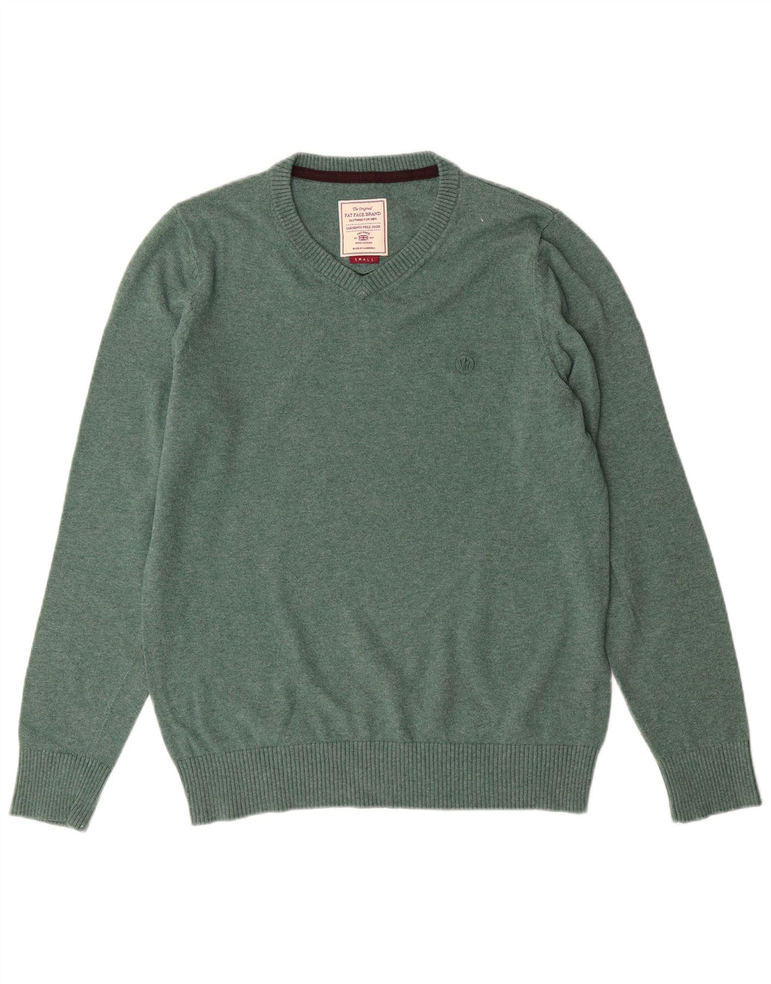 FAT FACE Mens V-Neck Jumper Sweater Small Green Cotton