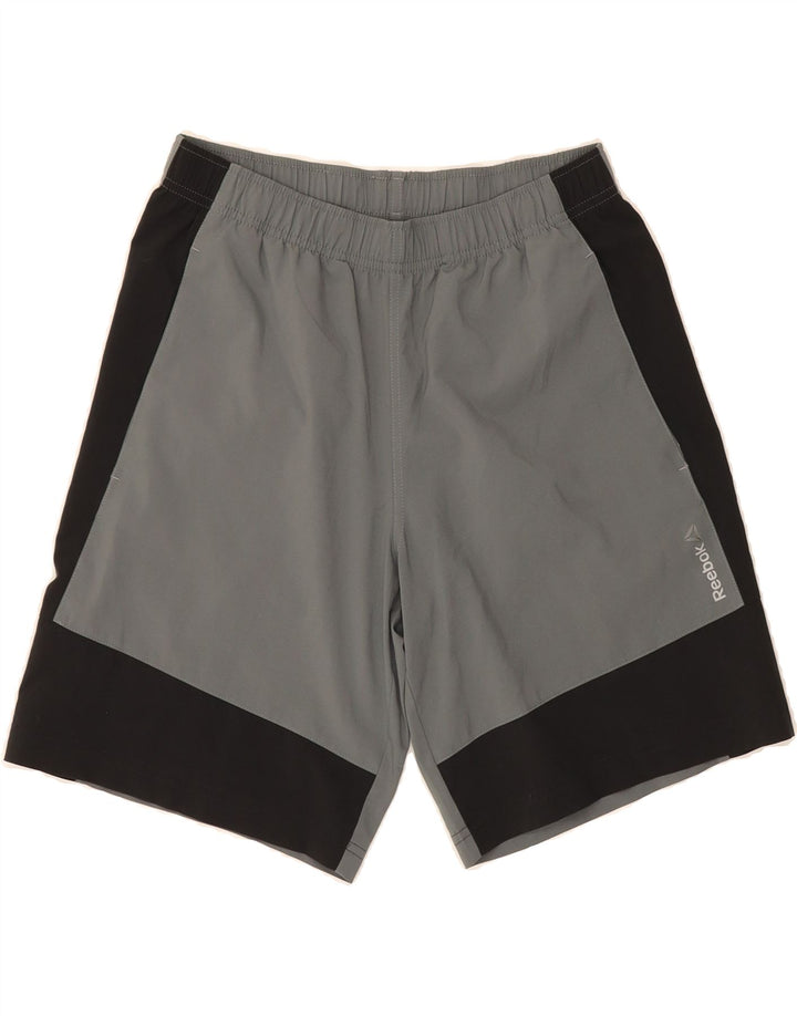 REEBOK Mens Sport Shorts Small  Grey Colourblock Polyester Vintage Reebok and Second-Hand Reebok from Messina Hembry 