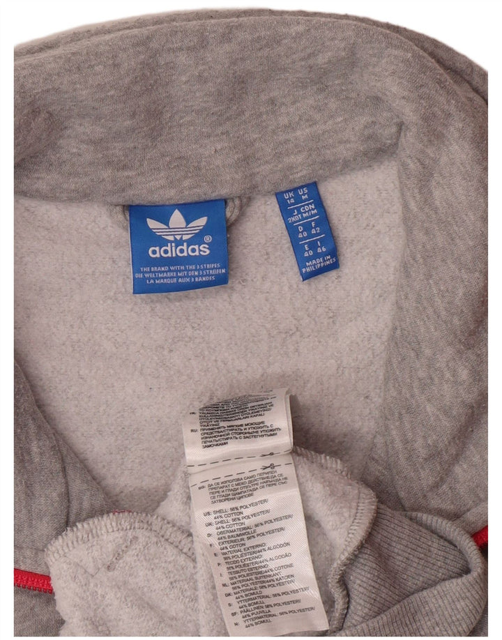 ADIDAS Womens Graphic Tracksuit Top Jacket UK 14 Medium Grey Polyester