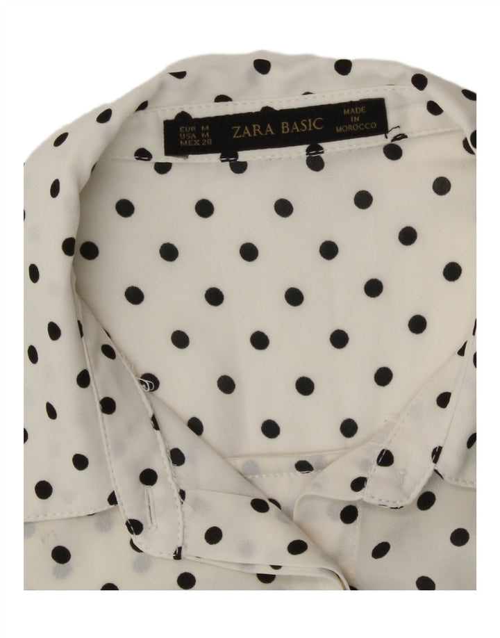 Zara Womens See Through Shirt UK 14 Medium White Polka Dot