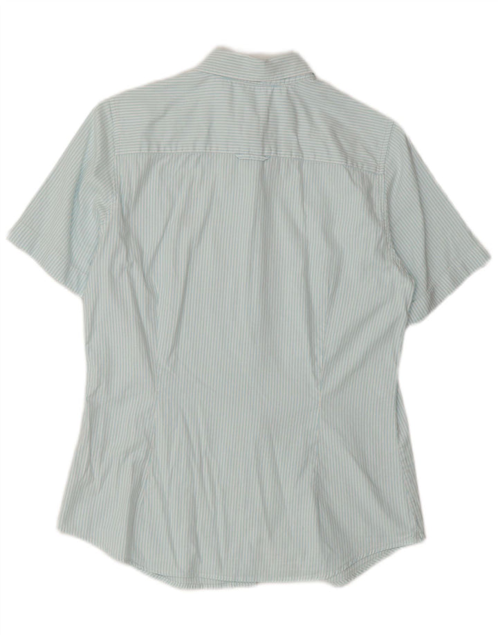 GANT Womens Short Sleeve Shirt UK 12 Medium Blue Pinstripe Cotton