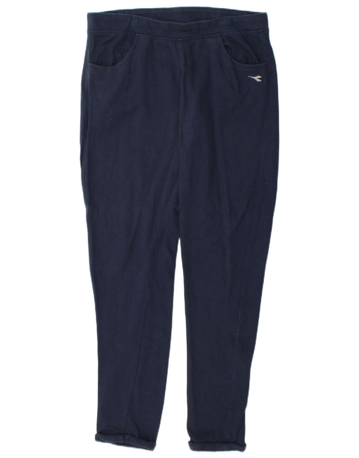 DIADORA Womens Tracksuit Trousers UK 14 Large Navy Blue Cotton