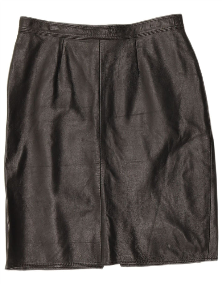 VINTAGE Womens Leather Skirt W30 Medium Black Leather
