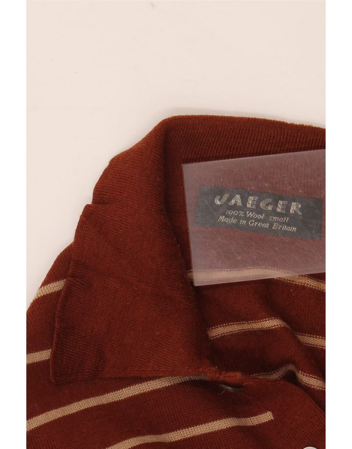 Jaeger Mens Polo Neck Jumper Sweater Small Brown Striped Wool