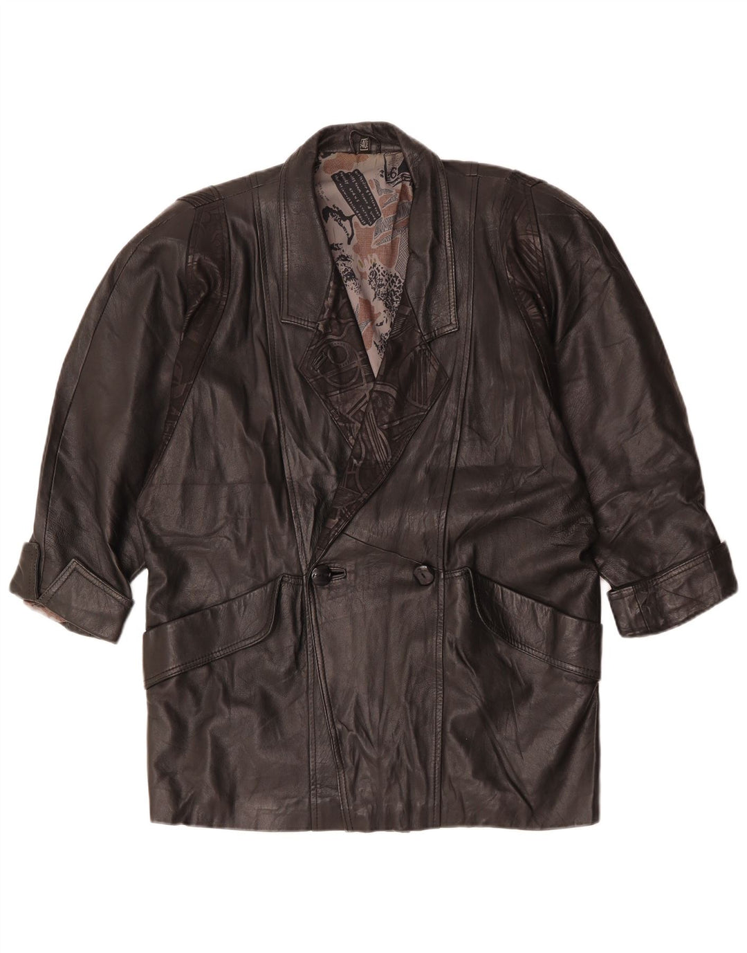 Vintage Womens Double Breasted Oversized Leather Jacket EU 40 Medium Black