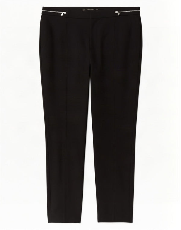 Zara Womens Slim Casual Trousers EU 42 Large W32 L28 Black Cotton