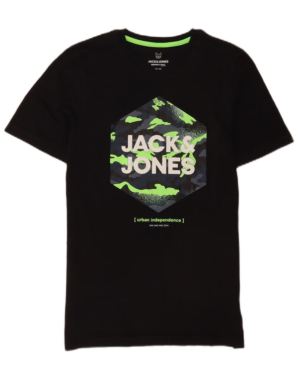 Jack & Jones Boys Graphic T-Shirt Top 15-16 Years Black Cotton