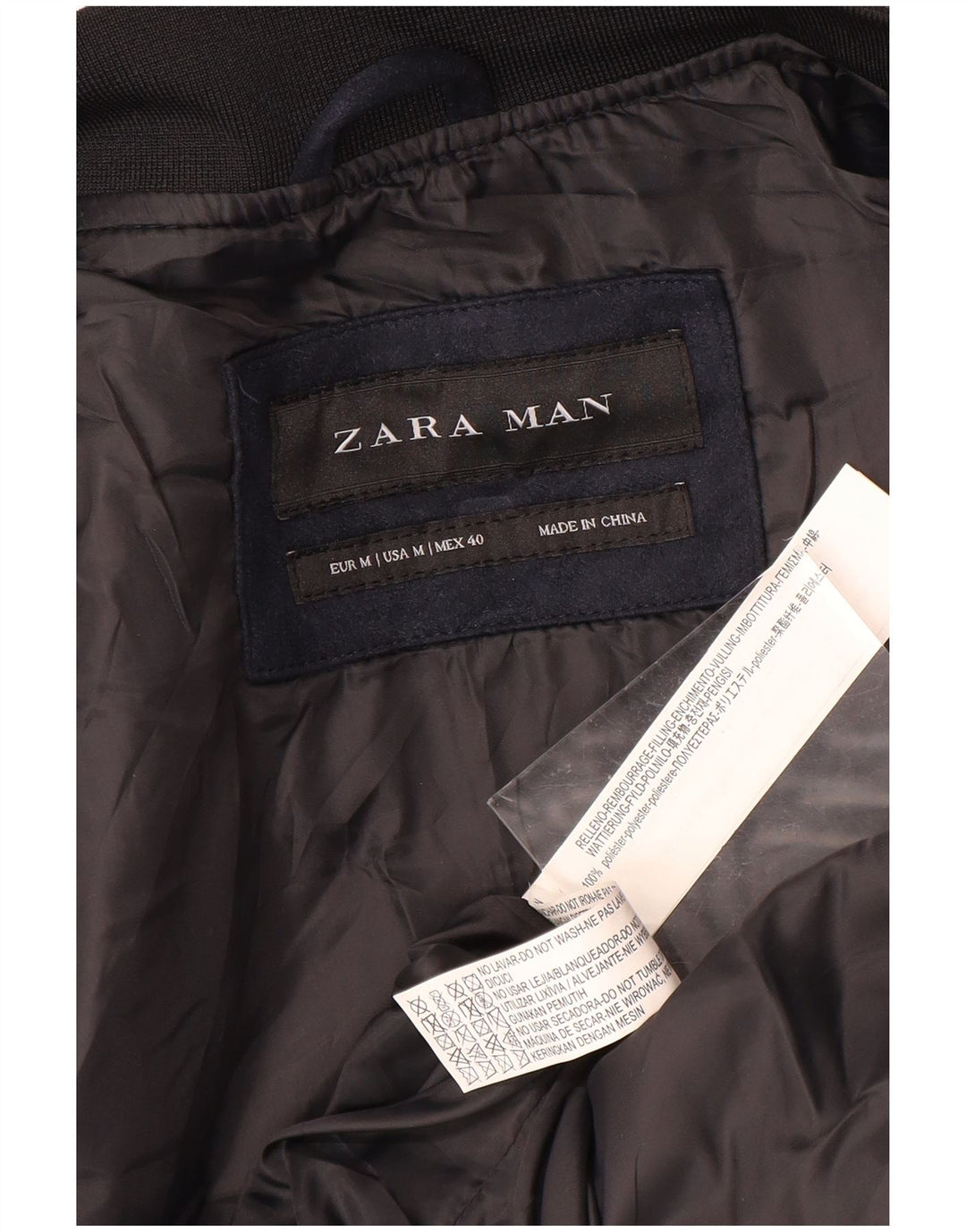 Zara Mens Quilted Jacket UK 38 Medium Navy Blue Polyester