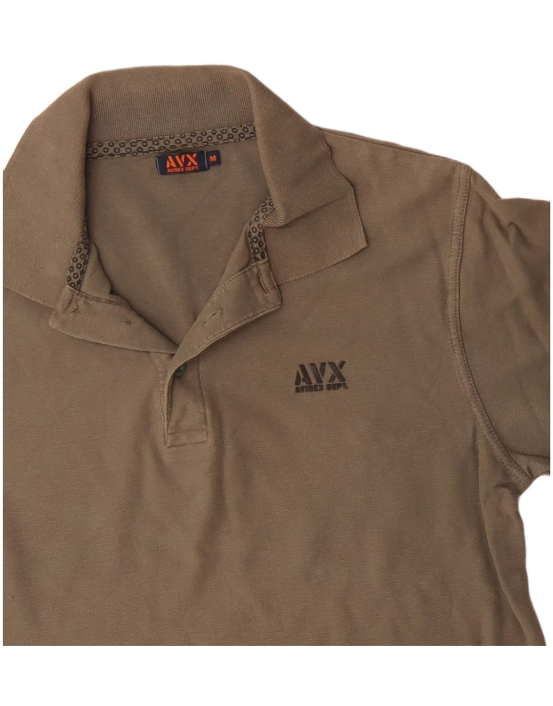 AVIREX Mens Long Sleeve Polo Shirt Medium Khaki Cotton
