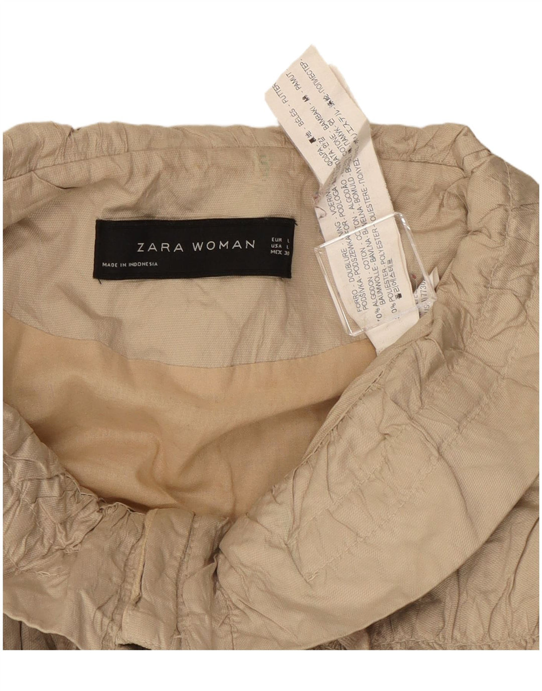 Zara Womens Crop Bomber Jacket UK 14 Large Beige Cotton