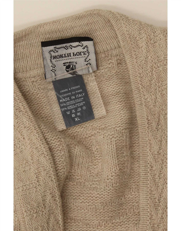 North Pole Mens Cardigan Sweater XL Beige Lambswool