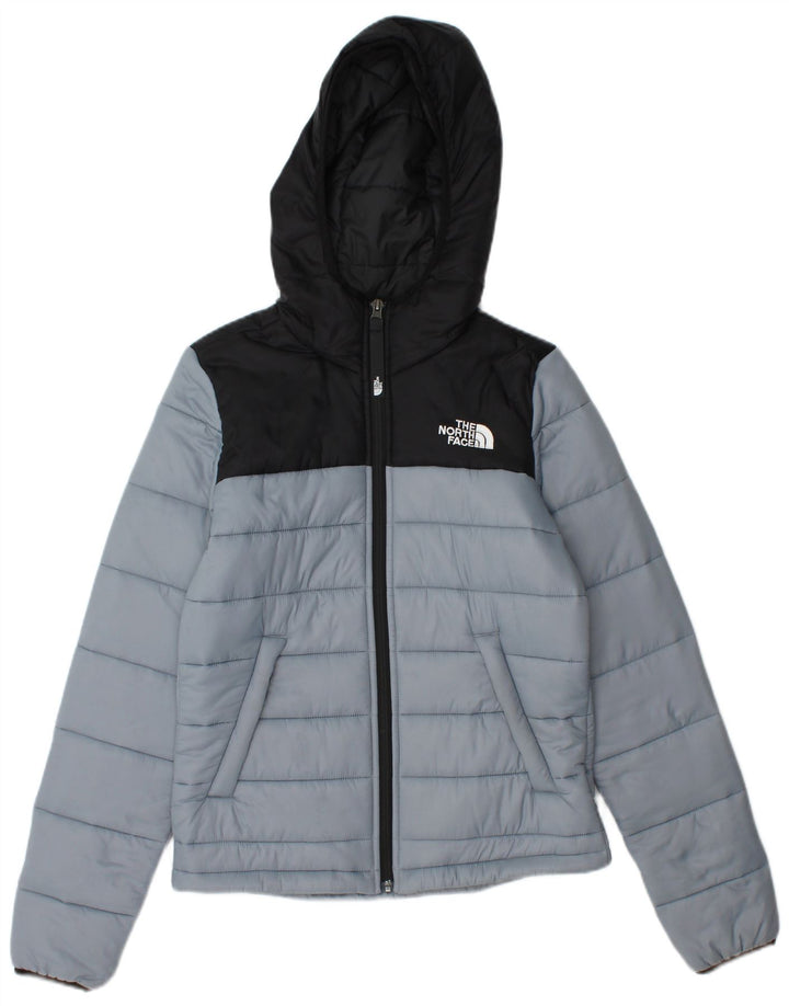THE NORTH FACE Womens Hooded Padded Jacket UK 6 XS Grey Colourblock Nylon