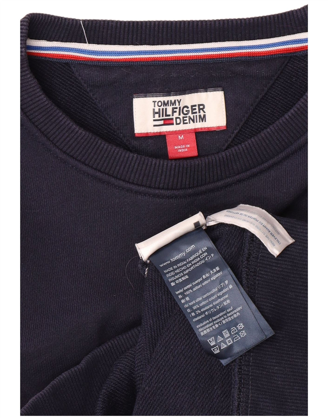TOMMY HILFIGER Mens Graphic Sweatshirt Jumper Medium Navy Blue Colourblock