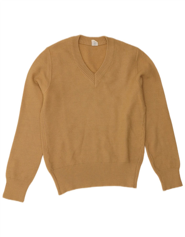 Vintage Womens V-Neck Jumper Sweater UK 10 Small Beige