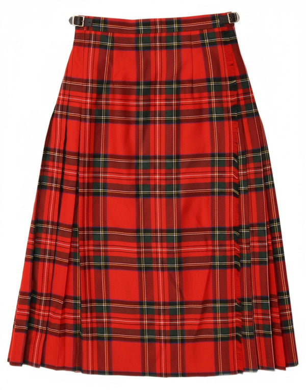 O'NEIL OF DUBLIN Womens Pleated Wrap Skirt UK 10 Small W27  Red Plaid Wool