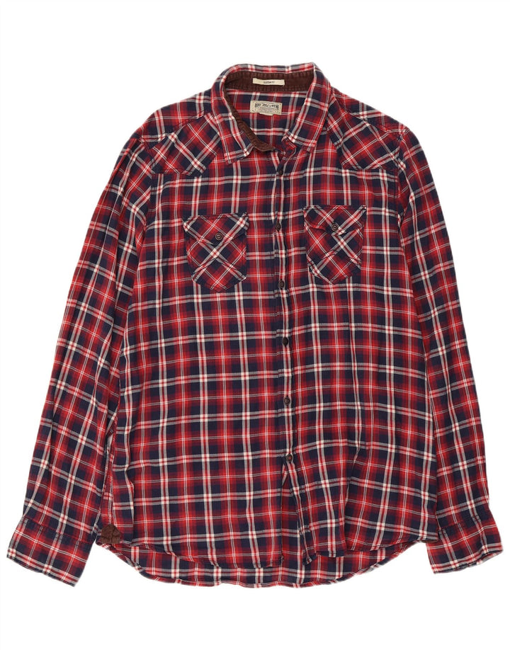 MARLBORO CLASSICS Mens Custom Fit Flannel Shirt XL Red Check