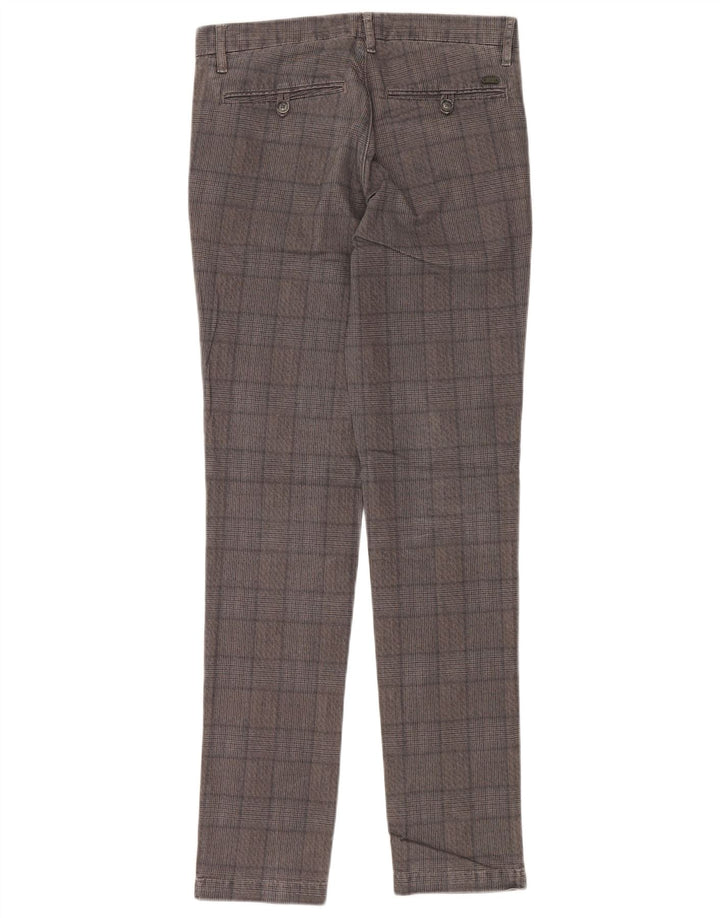 Rifle Mens Slim Chino Trousers W29 L34 Grey Check Cotton