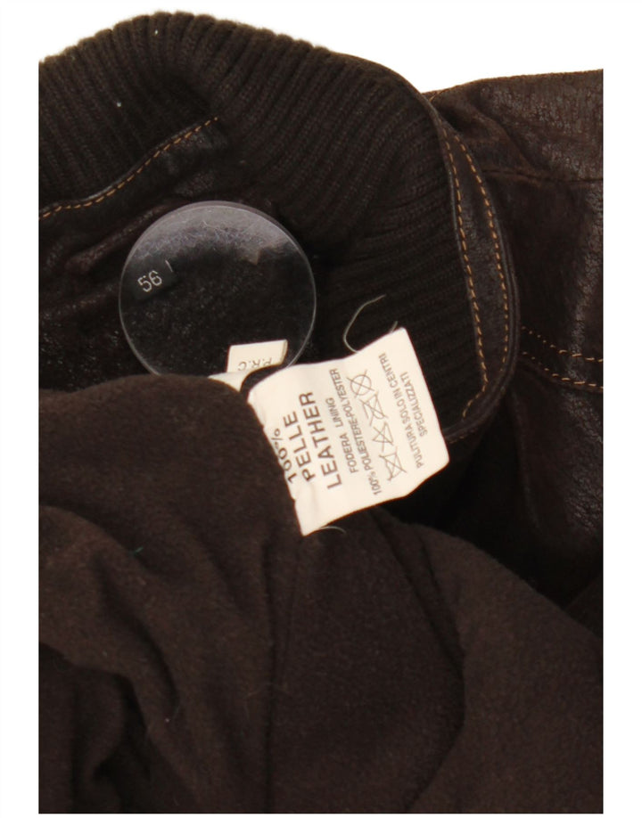 VINTAGE Mens Leather Jacket IT 56 3XL Brown Leather