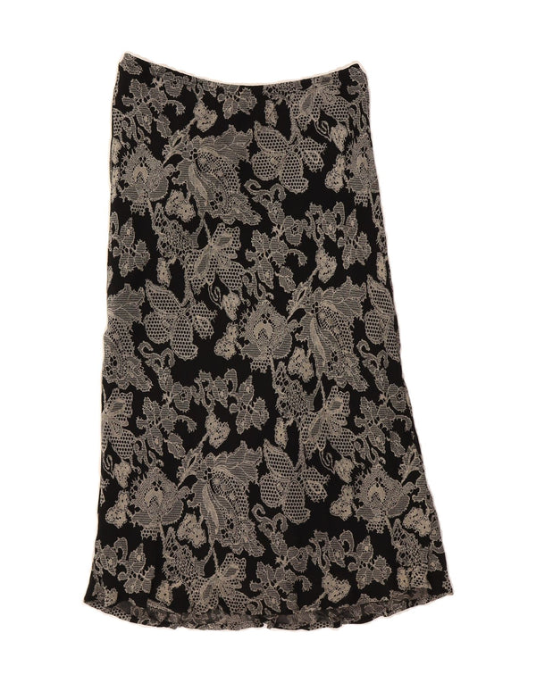 VINTAGE Womens Maxi Skirt UK 14 Medium W28  Black Floral Viscose