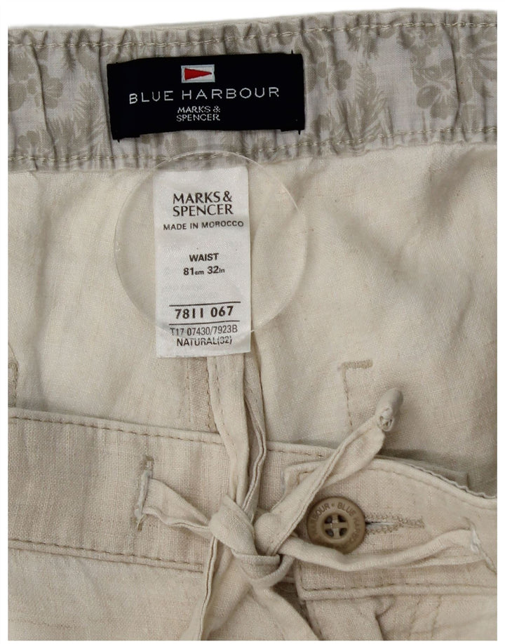 MARKS & SPENCER Mens Blue Harbour Bermuda Shorts W32 Medium Beige Linen