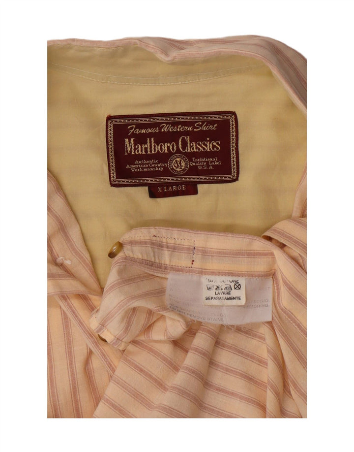 Marlboro Classics Mens Shirt XL Beige Striped Cotton