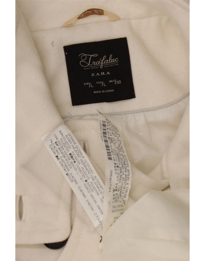 ZARA Womens Double Breasted Coat UK 14 Large White Polyester