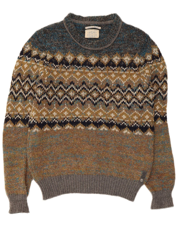 Replay Mens Crew Neck Jumper Sweater Small Green Fair Isle Wool