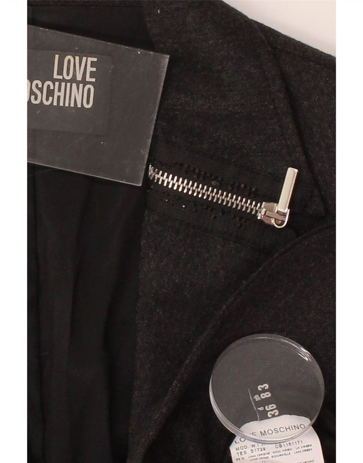 MOSCHINO Womens 1 Button Blazer Jacket UK 8 Small Grey Wool Vintage Moschino and Second-Hand Moschino from Messina Hembry 