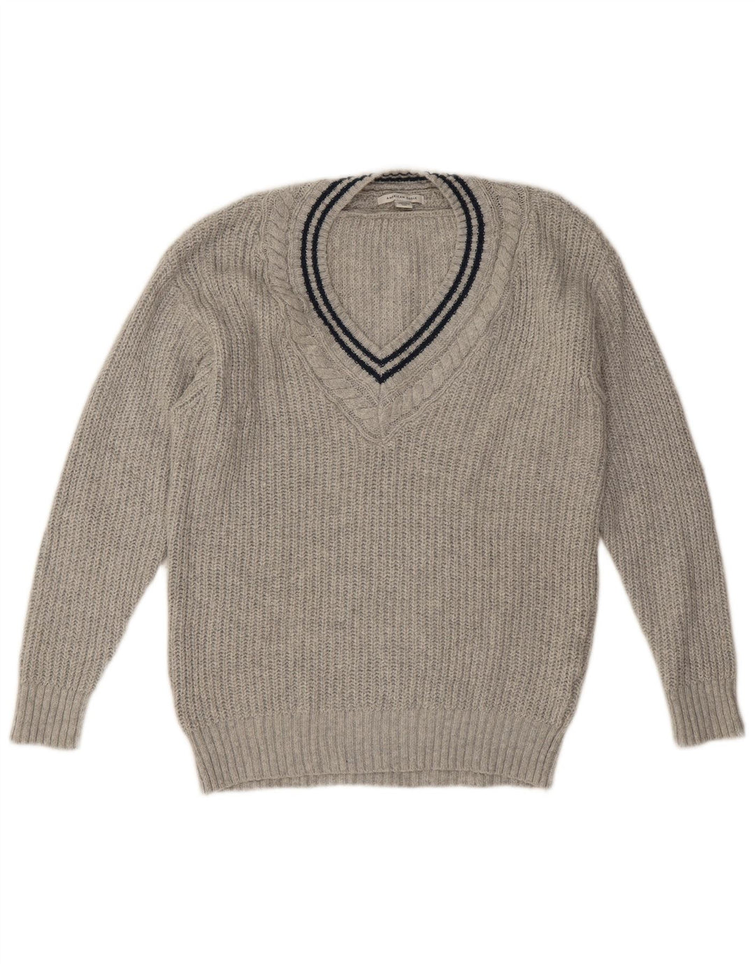 American Eagle Mens V-Neck Jumper Sweater Small Grey Cotton