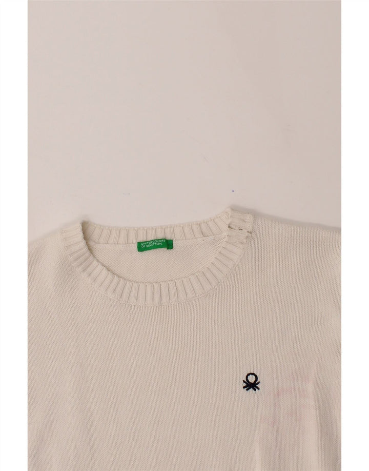 BENETTON Boys Crew Neck Jumper Sweater 10-11 Years White Vintage Benetton and Second-Hand Benetton from Messina Hembry 