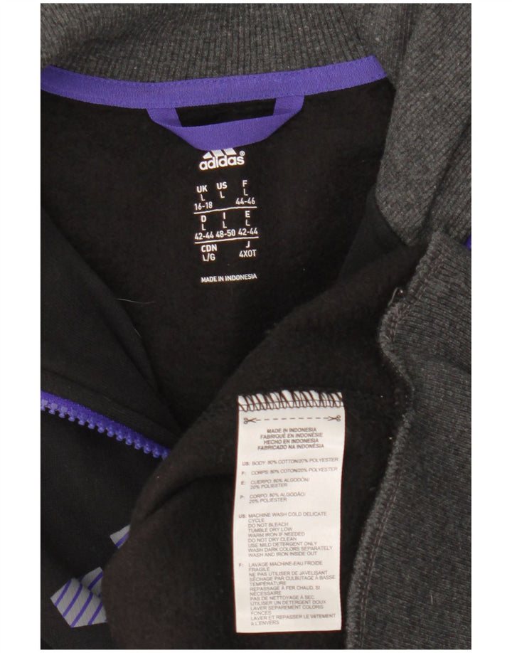 ADIDAS Womens Graphic Zip Neck Sweatshirt Jumper UK 16/18 Large Black