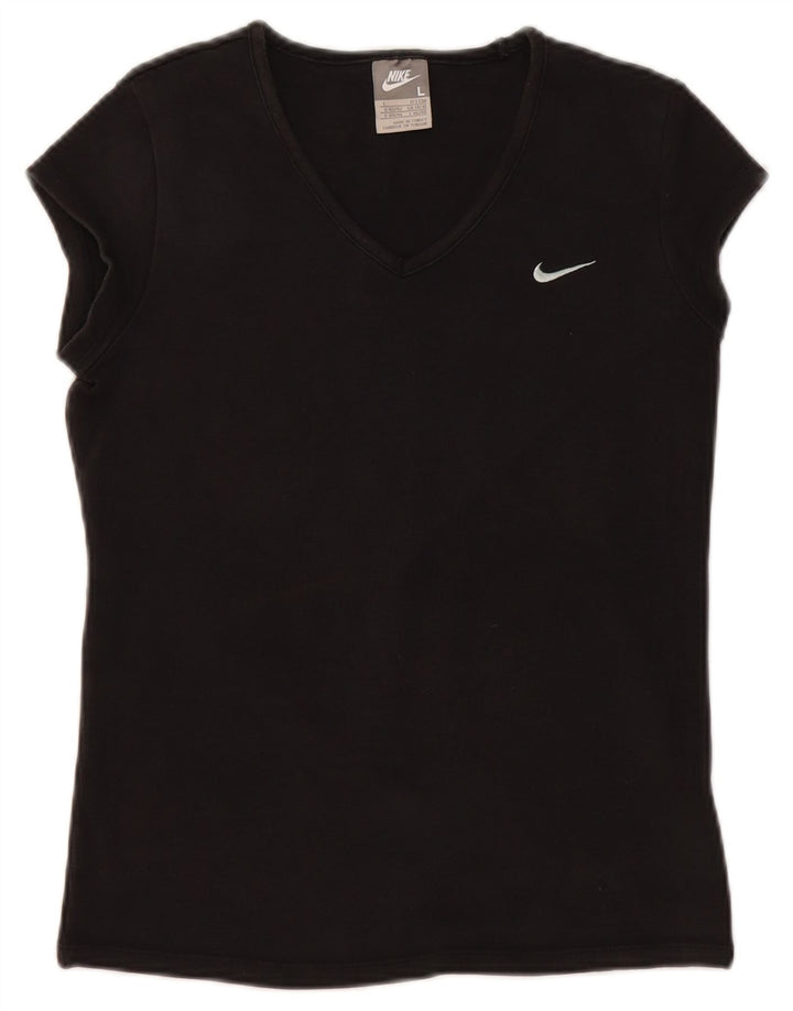 NIKE Womens T-Shirt Top UK 14/16 Large Black Cotton
