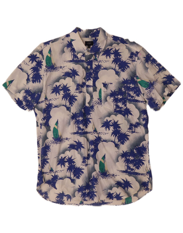 J. Crew Mens Graphic Short Sleeve Shirt Large Blue Cotton Hawaiian