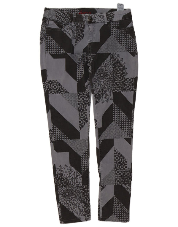 Desigual Womens Slim Casual Trousers W32 L29 Grey Patchwork Cotton