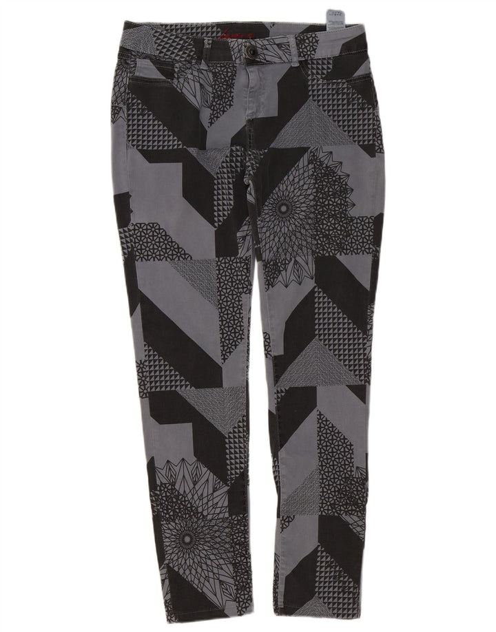 Desigual Womens Slim Casual Trousers W32 L29 Grey Patchwork Cotton