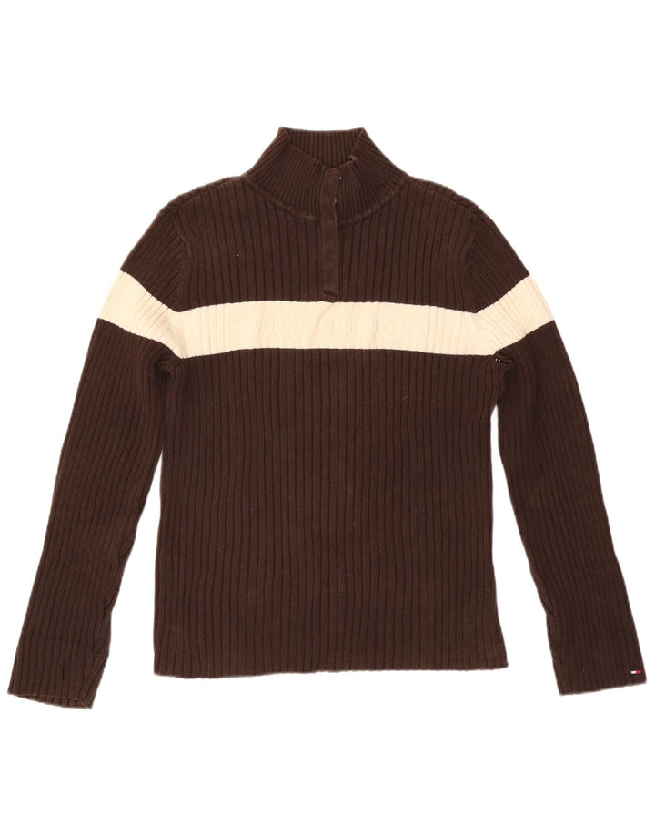 TOMMY HILFIGER Womens Button Neck Jumper Sweater UK 18 XL Brown