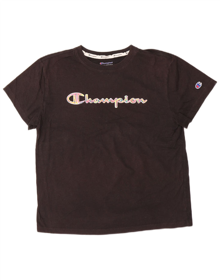 CHAMPION Womens Graphic T-Shirt Top UK 16 Large Black Cotton