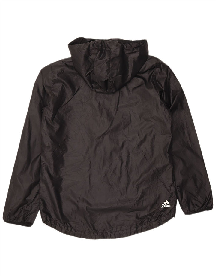 ADIDAS Womens Graphic Hooded Rain Jacket UK 12/14 Medium Black Polyester