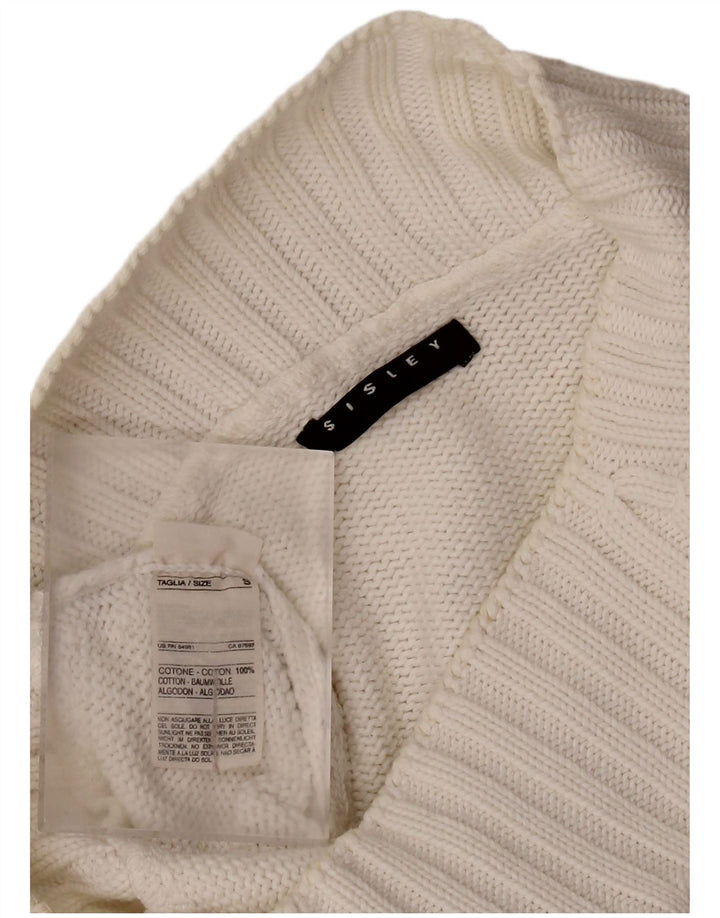 SISLEY Womens Crop Turtle Neck Jumper Sweater UK 10 Small White Cotton