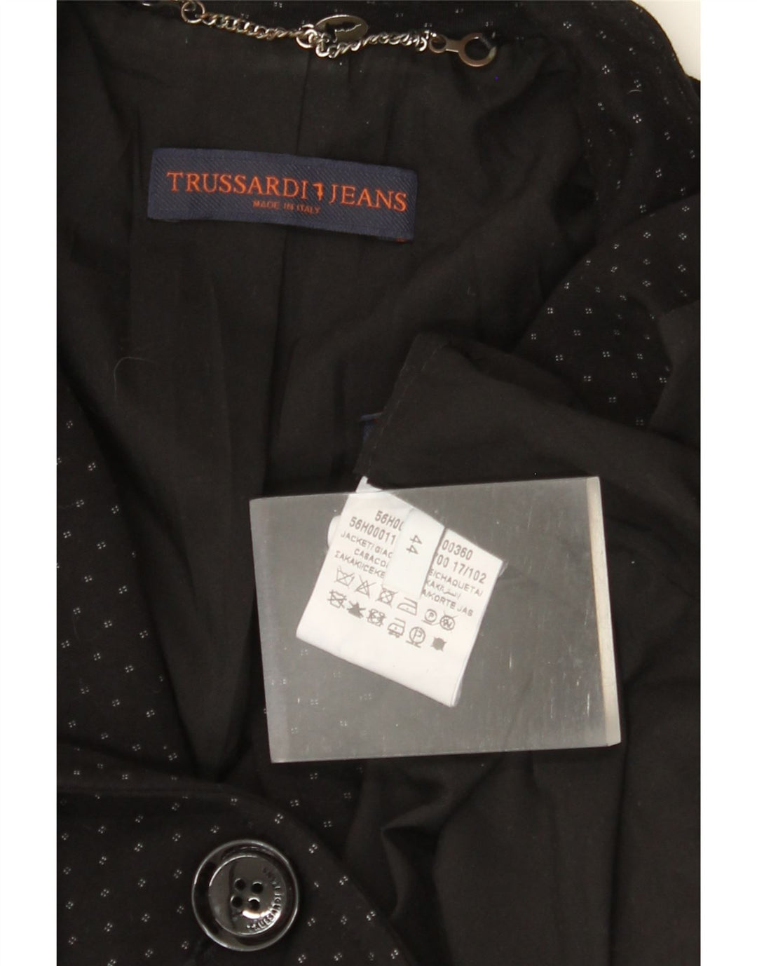 TRUSSARDI JEANS Womens 1 Button Blazer Jacket IT 44 Medium Black Spotted
