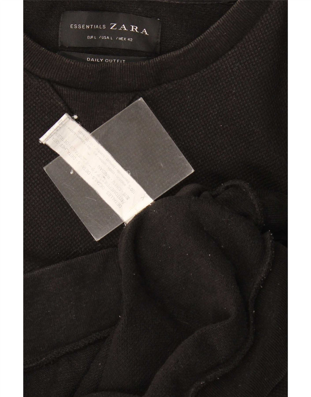 Zara Mens Sweatshirt Jumper Large Black Cotton