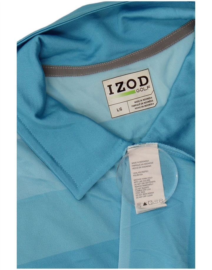 Izod Mens Polo Shirt Large Blue Striped Polyester