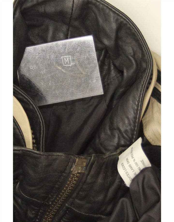 Vintage Mens Leather Jacket UK 38 Medium Black Colourblock Lambskin