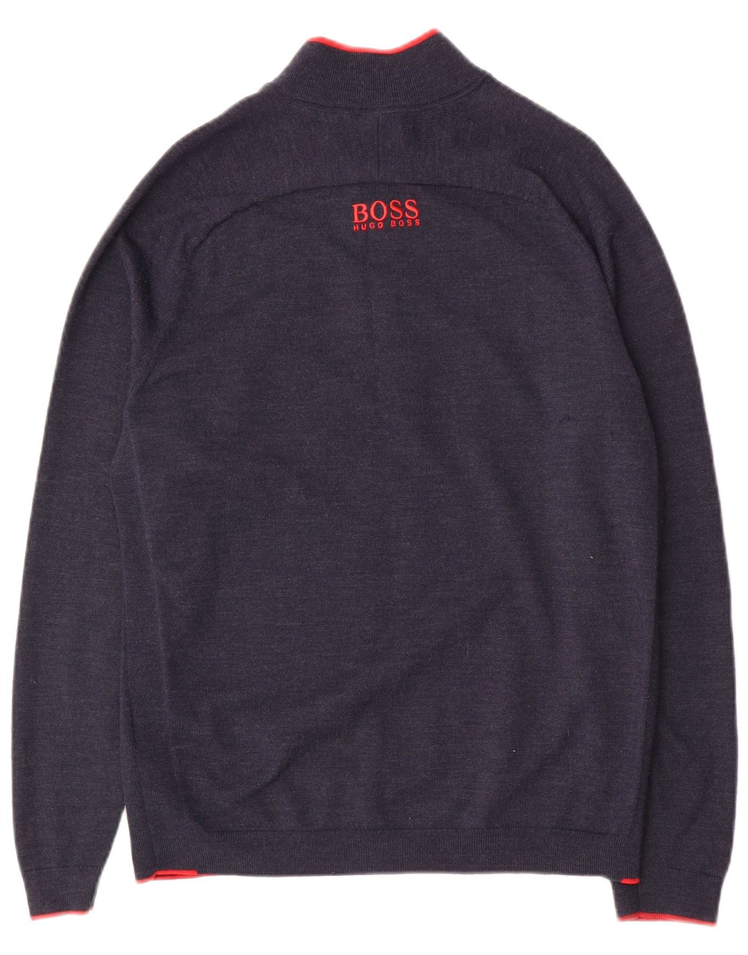 HUGO BOSS Mens Zip Neck Jumper Sweater Medium Navy Blue Polyester