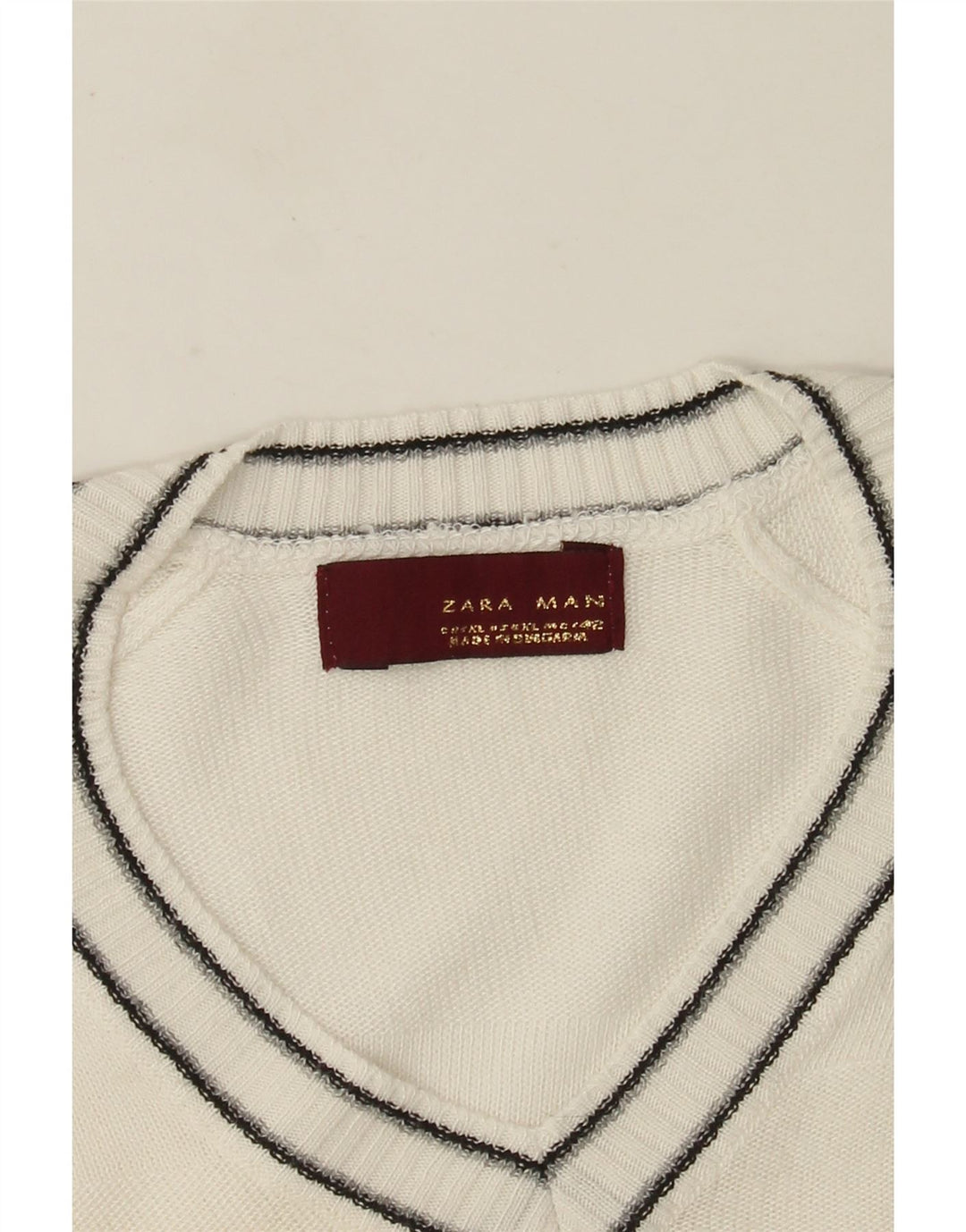 Zara Mens V-Neck Jumper Sweater XL White