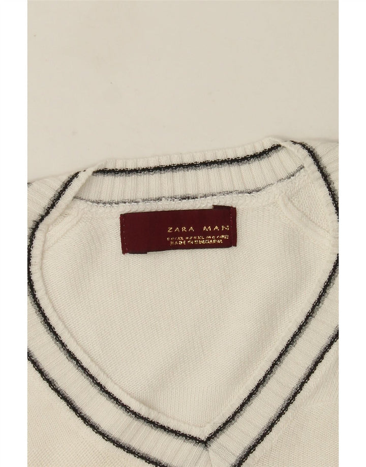 Zara Mens V-Neck Jumper Sweater XL White